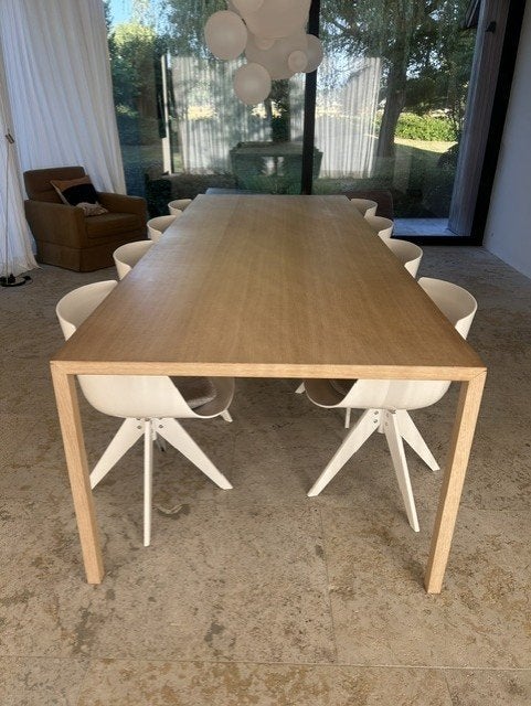 set: Arco slim eikenhout tafel + 8 MDF Italia stoelen wit, Ophalen, Gebruikt, Italiaanse design, 6 tot 8 stoelen