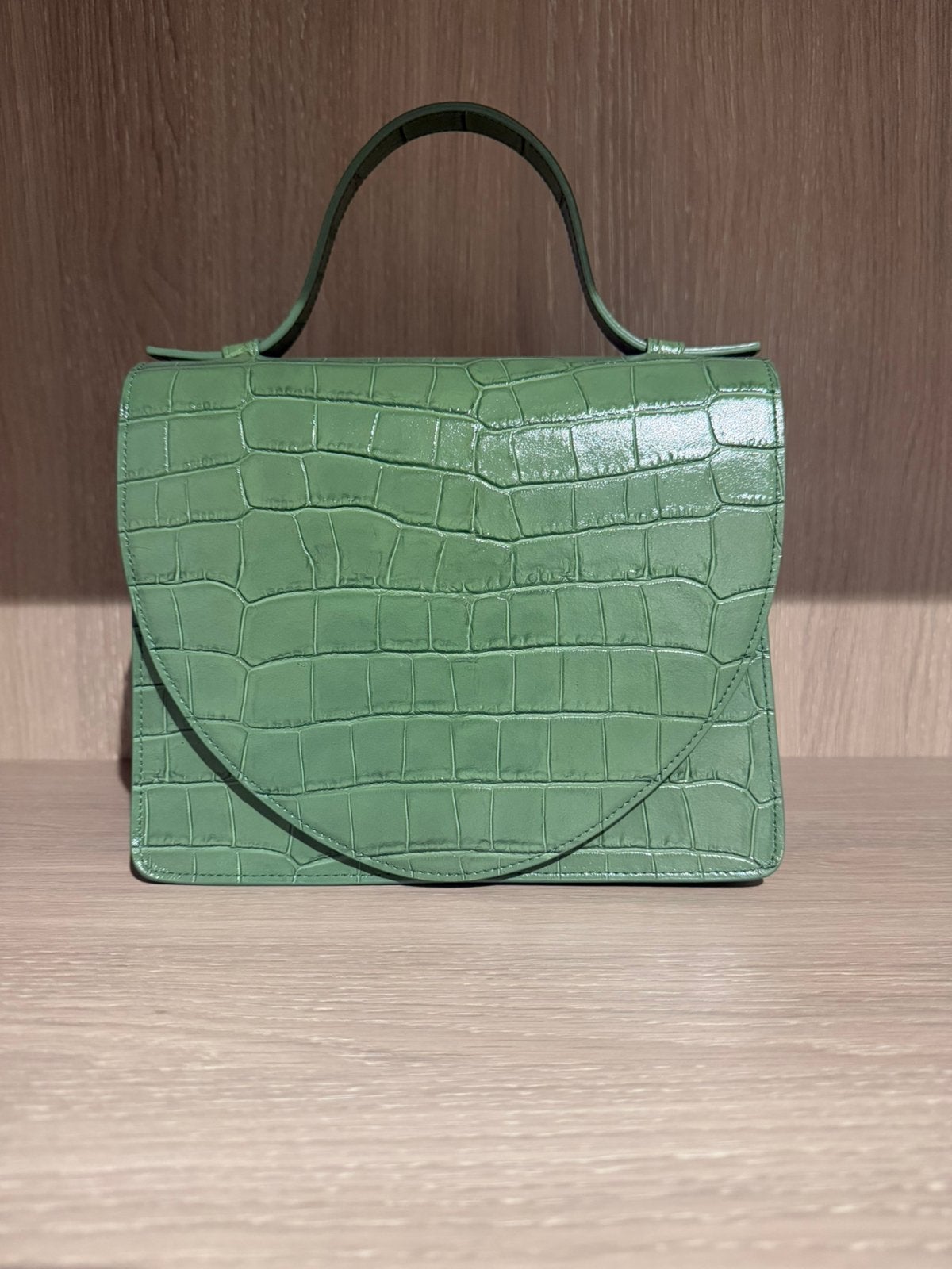 Mieke Dierckx Mini Briefcase | Olive Croco, Handtassen en Accessoires, Ophalen of Verzenden, Nieuw, Groen, Handtas