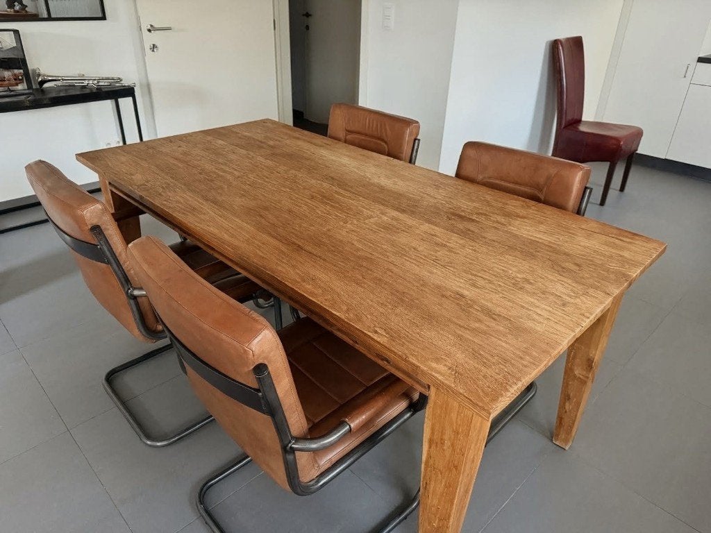 Vol houten  teak tafel  180/99, Ophalen, Teakhout, 50 tot 100 cm, Zo goed als nieuw