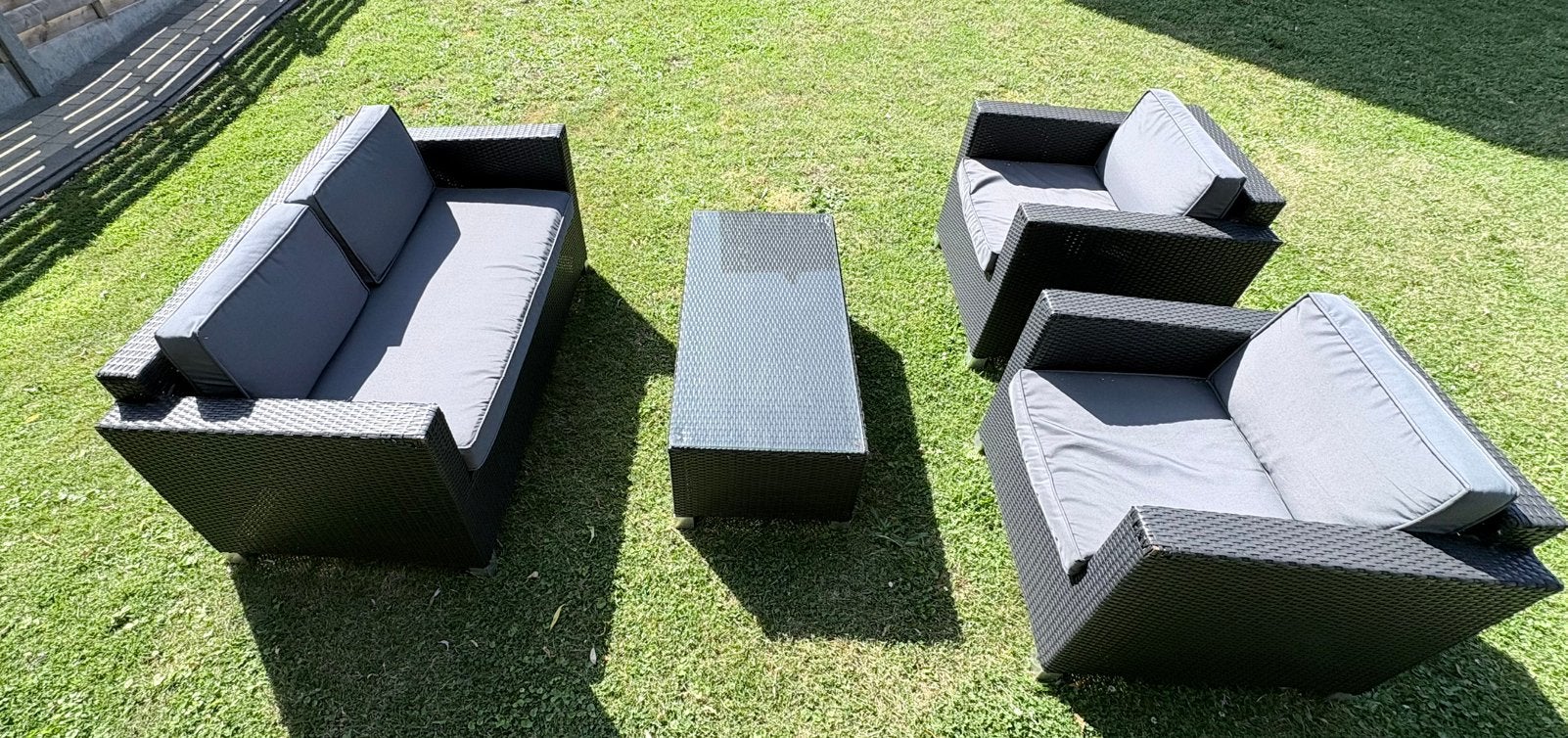 Complete grijze rotan lounge set, Ophalen, Rotan, Zo goed als nieuw, Loungeset
