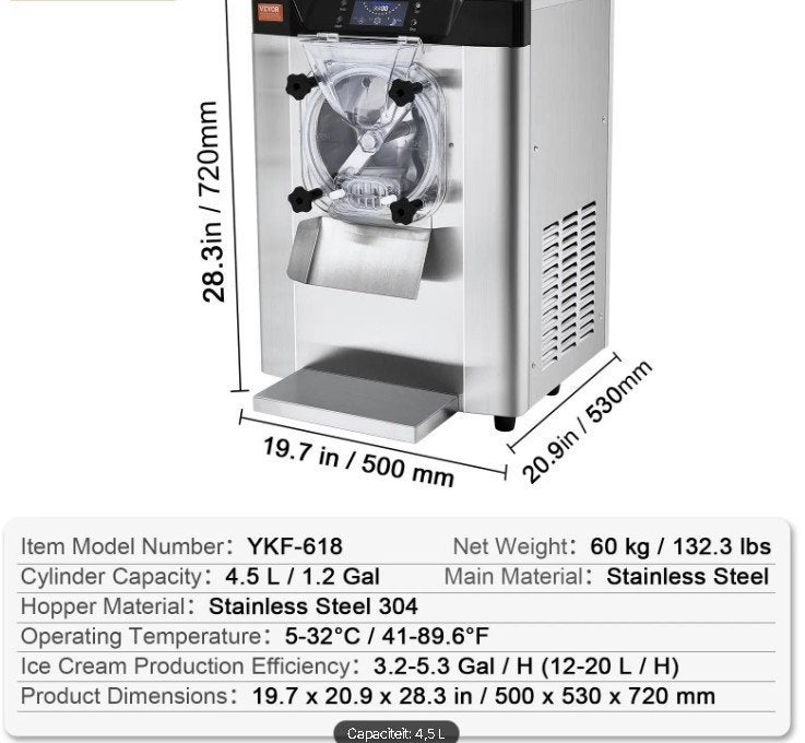 VEVOR Commerciële Hard‑Serve IJsmachine – 12 L/u als nieuw, Ophalen, Zo goed als nieuw, Zelfvriezend