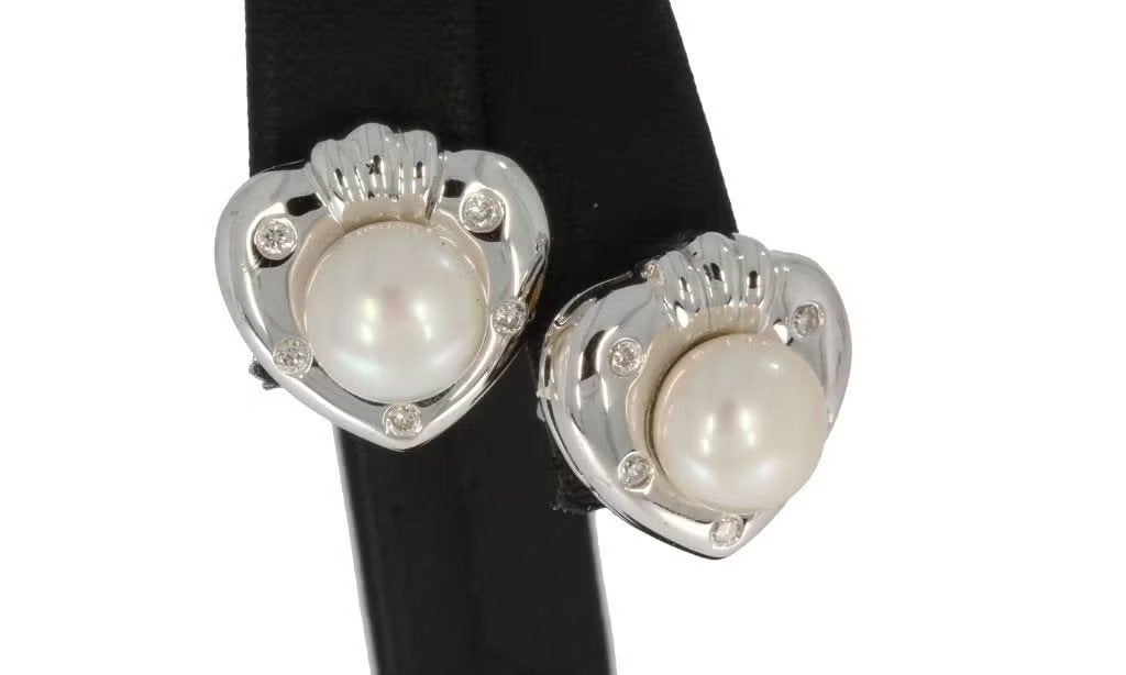 Diamanten hart parel 18k gouden set oorbellen luxe dames, Bijoux, Sacs & Beauté, Enlèvement ou Envoi, Or, Comme neuf, Or