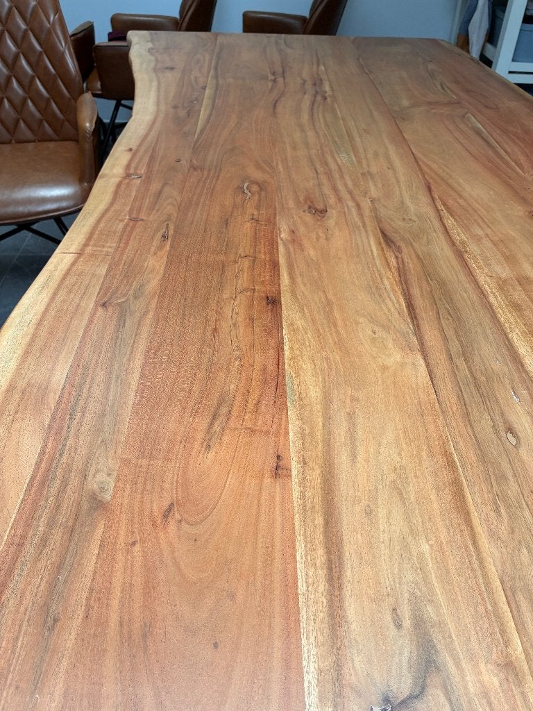 Belle table à manger en bois d'acacia naturel, Métal, Boomvorm tafel, 150 à 200 cm, Cinq personnes ou plus