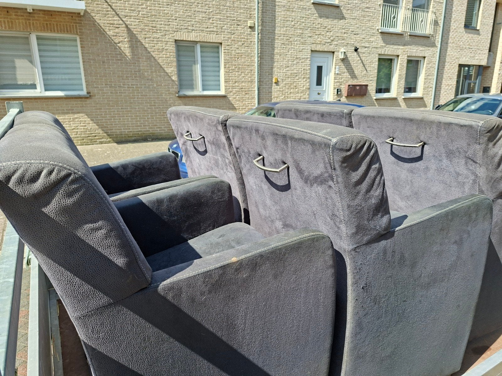 mooie stoelen ,grijs gebruikt, Maison & Meubles, Chaises, Gris, Enlèvement, Cuir, Cinq, Six Chaises ou plus