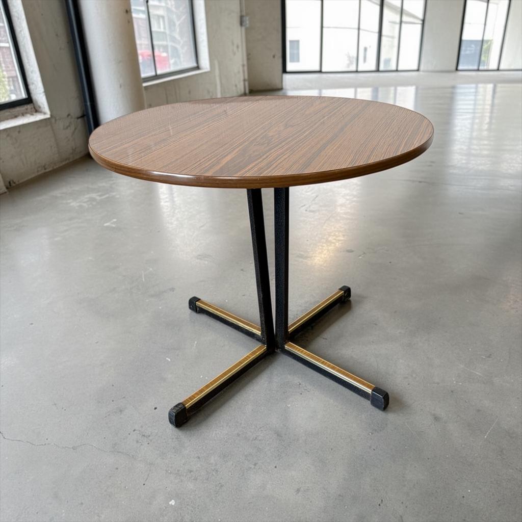 Vintage ronde bijzettafel / sidetable met zwarte stervoet, Antiek en Kunst, Ophalen
