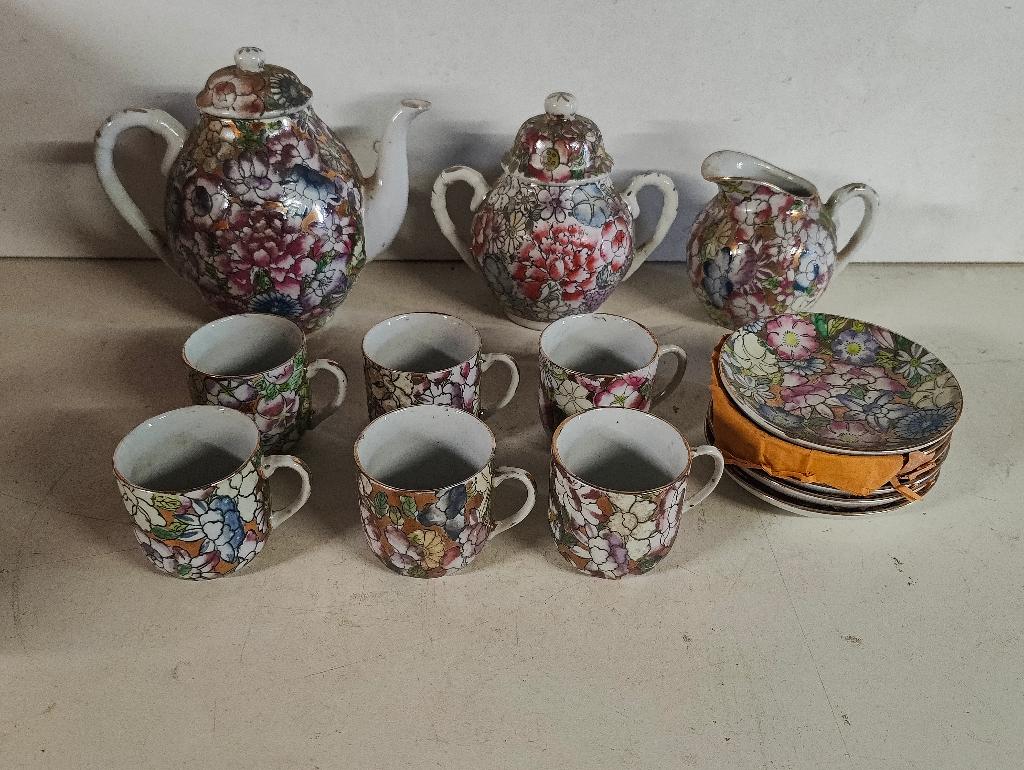 Vintage Chinees millefleur-theeservies – servies voor 6, Ophalen of Verzenden
