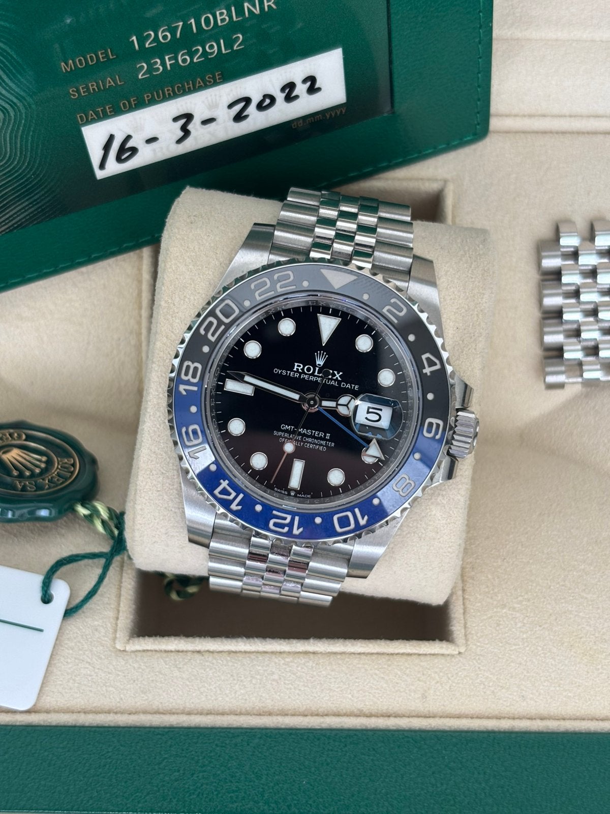 Rolex GMT-Master Batgirl II 40 Ref. 126710BLNR – Jubilee, Handtassen en Accessoires, Horloges | Heren, Ophalen of Verzenden, Zo goed als nieuw