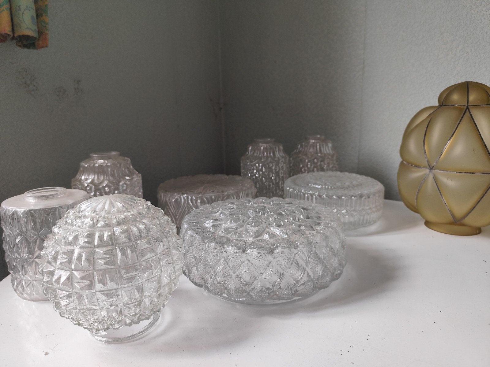 vintage lampenkappen, Ophalen, Glas, Zo goed als nieuw, Plafondlamp