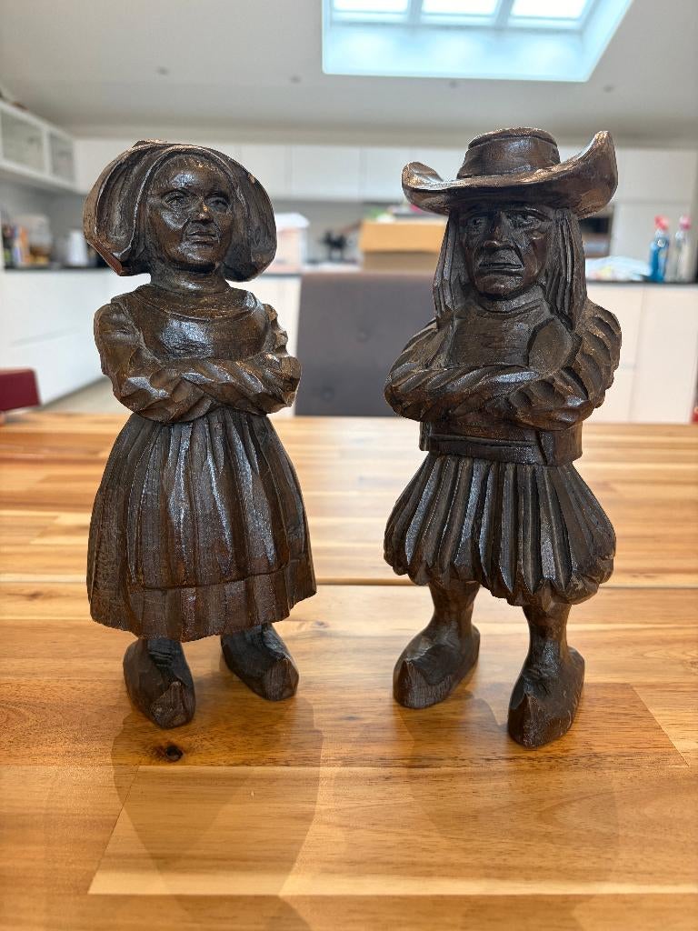 Zeldzaam koppel in houten monoxyl gesigneerd J. Martin, Antiek en Kunst, Ophalen of Verzenden, Handgemaakt, 20 - 50 cm, Beeld