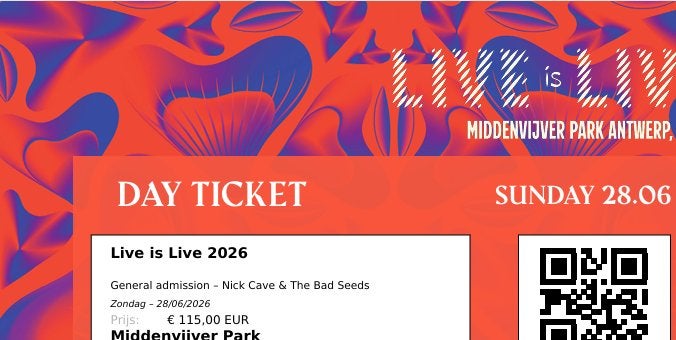 1 dagticket te koop Live is Live (Nick Cave), Eén persoon