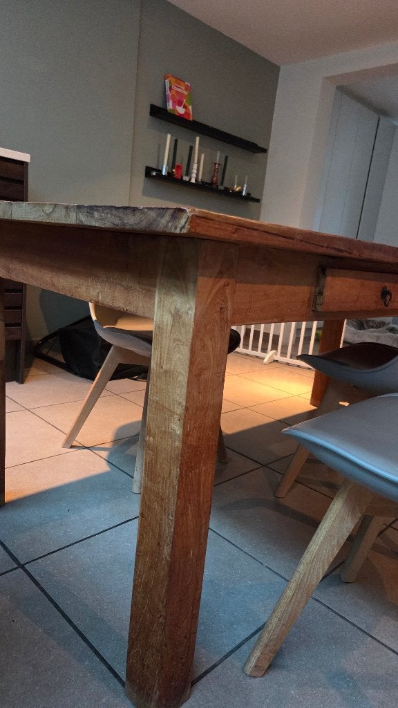 Teak tafel 90 x 200cm, Huis en Inrichting, Ophalen, Teakhout, 200 cm of meer, 50 tot 100 cm