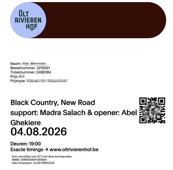 OLT DEURNE - 2 TICKETS 04/08/2026 - BLACK COUNTRY, NEW ROAD, Tickets & Billets, Concerts | Pop, Deux personnes, Août