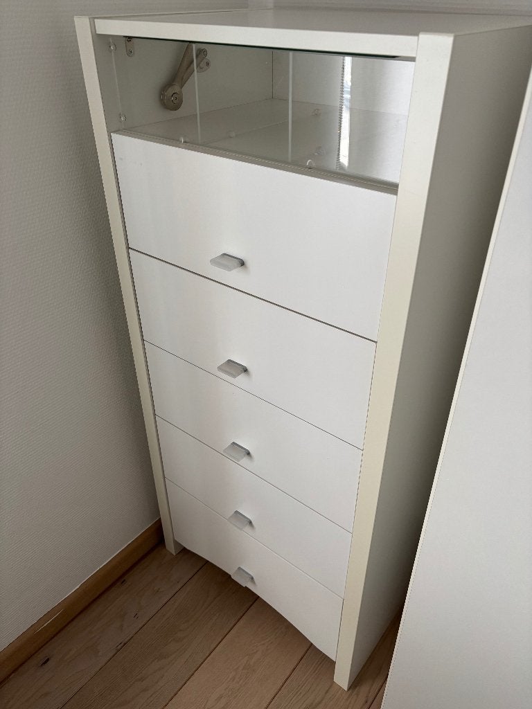 Armoire blanche avec coiffeuse intégrée et rangement, Neuf, Enlèvement, 100 à 150 cm, Bois