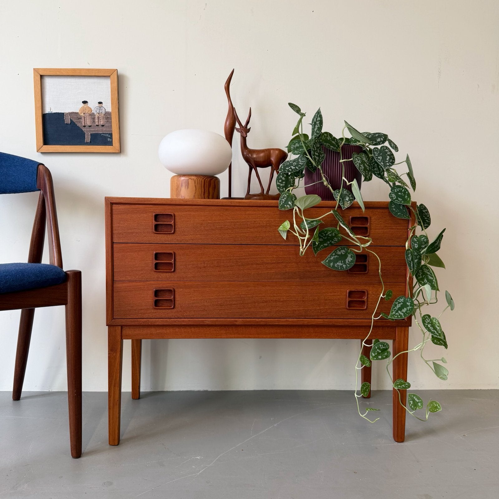 Vintage ladekast, Deens, teak, Huis en Inrichting, Gebruikt, Vintage, 3 of 4 laden, Minder dan 100 cm