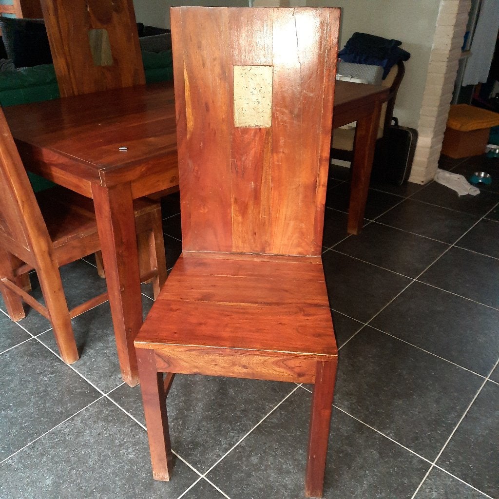 4 teak houten eetstoelen, Ophalen, Gebruikt, Bruin, Vier