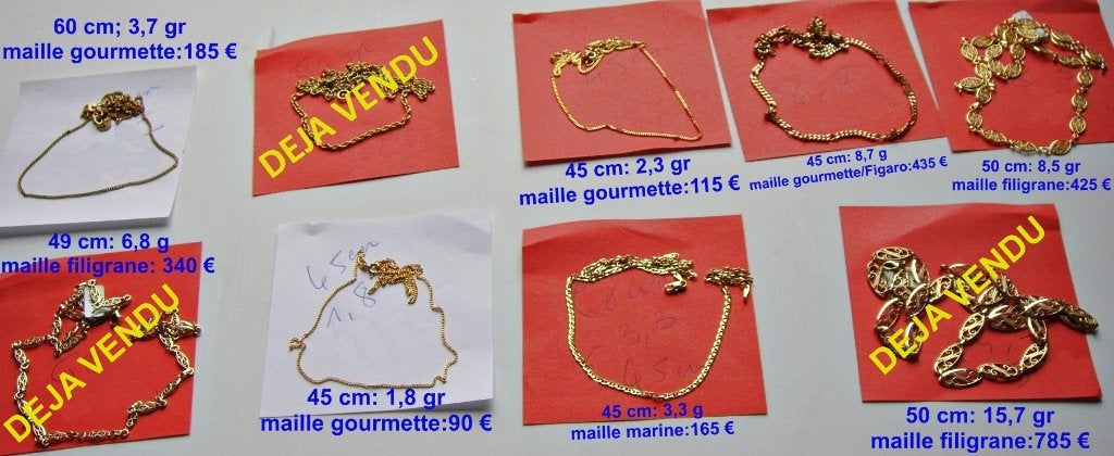 Chaînes/colliers fin(e)s en or 9K NEUVES de 45 à 60 cm, Enlèvement ou Envoi, Neuf, Or, Or