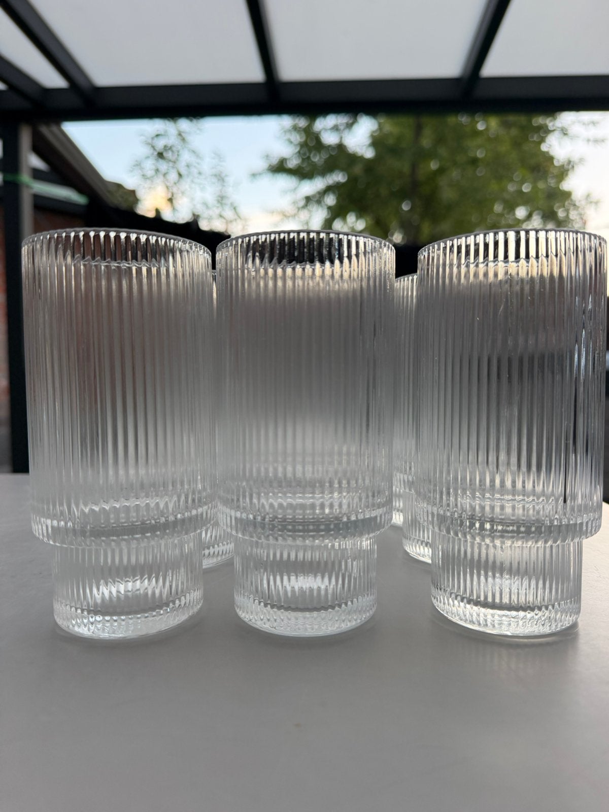 Luxe glazen geribbeld, Ophalen, Zo goed als nieuw, Frisdrankglas