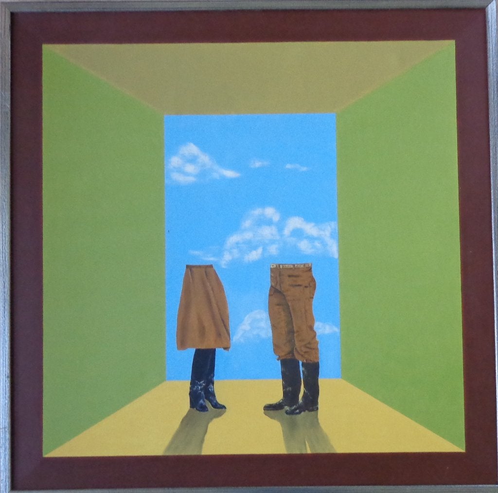 ONBEKEND / SURREALISME / OLIEVERF DOEK / 103x103cm / KADER, Ophalen, Figuren, Handgeschilderd, Olieverf
