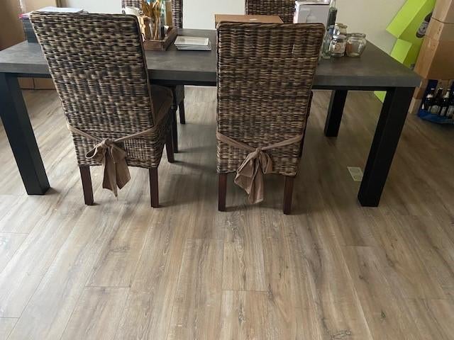 Tafel 150x90 met zwart onderstel en betonlook blad, Huis en Inrichting, Tafels | Eettafels, Ophalen, Gebruikt