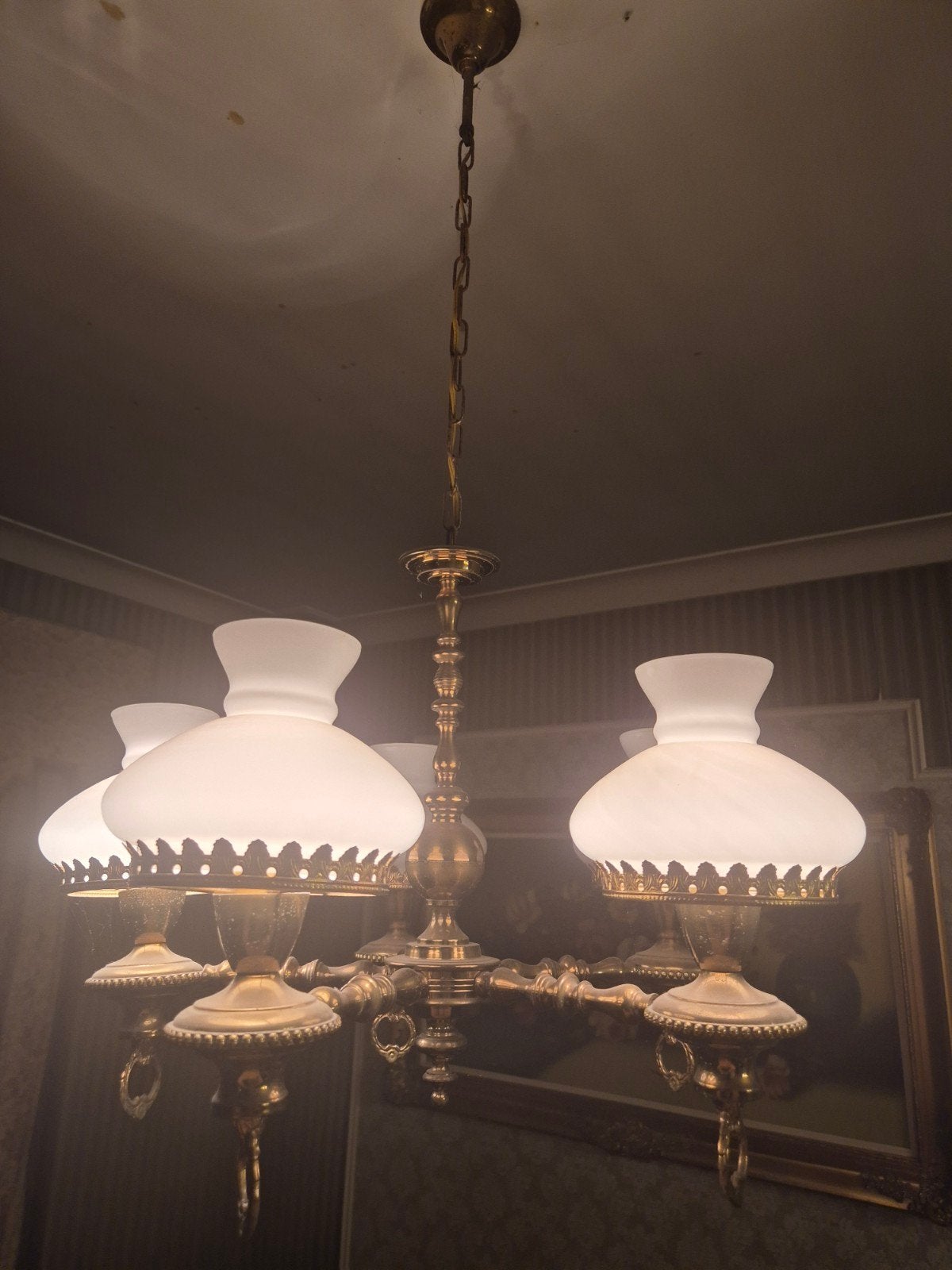 Koperen luster / klassieke hanglamp, Antiek en Kunst, Ophalen