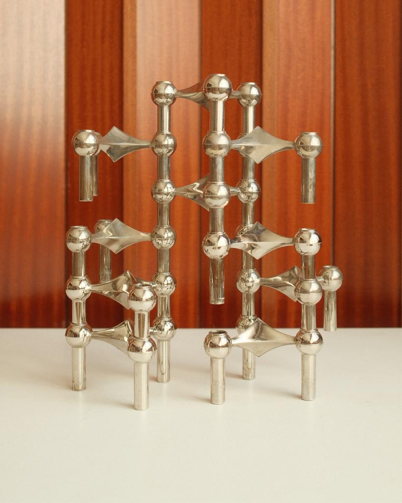 Modular Candle Holders in Chrome – Stoff Nagel, Huis en Inrichting, Ophalen of Verzenden, Zo goed als nieuw, Grijs, Zilver
