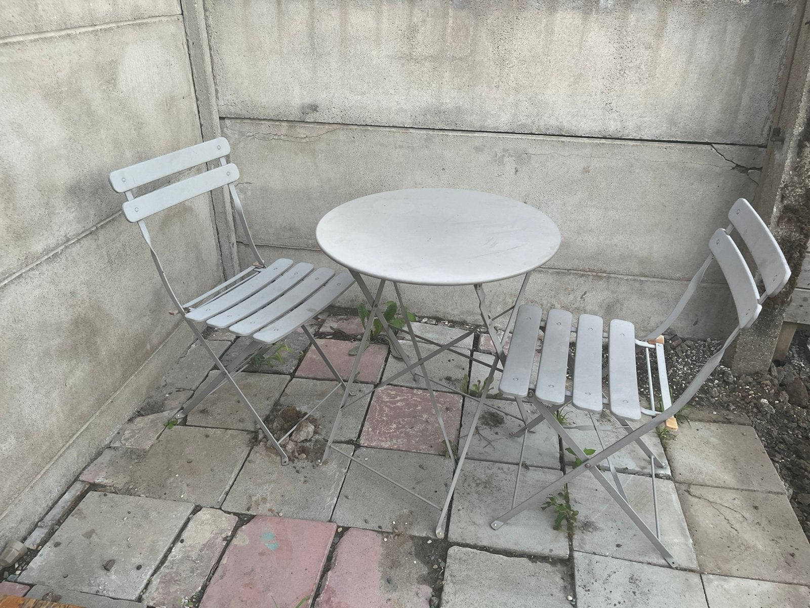 Metalen bistro set, Tuin en Terras, Ophalen, Gebruikt