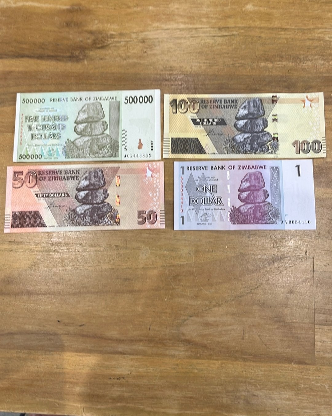 4 Billets Zimbabwe unc, Enlèvement ou Envoi