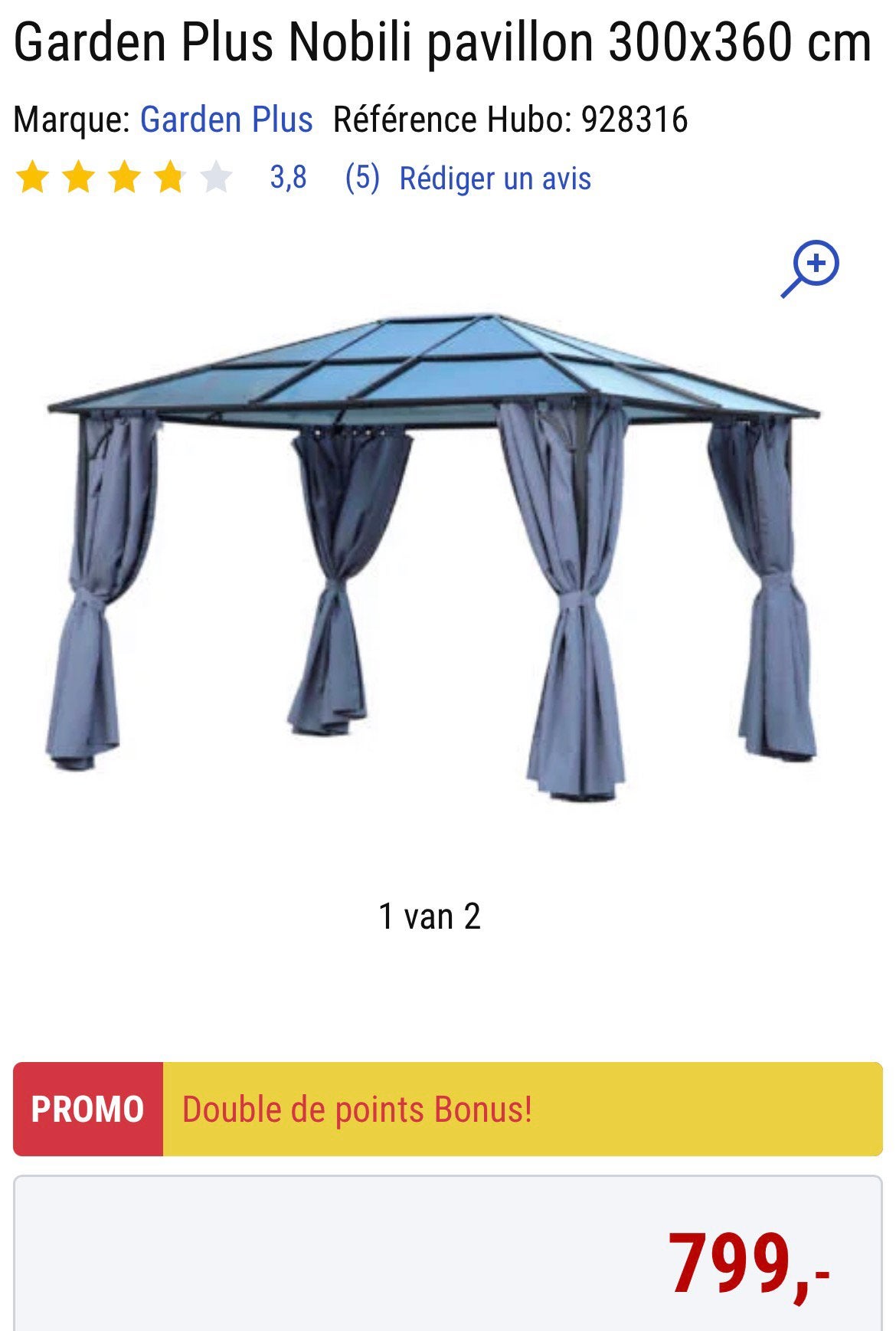 Garden Plus Nobili paviljoen 300x360 cm nieuw, Ophalen, Nieuw, Paviljoen
