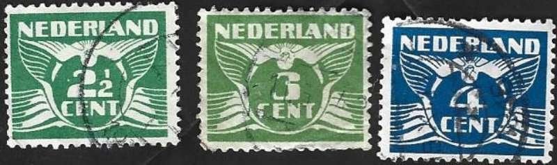 3 Postzegels Nederland 1924 Vliegende Duif met cijfer, Enlèvement ou Envoi, Jusqu'à 1940, Affranchi