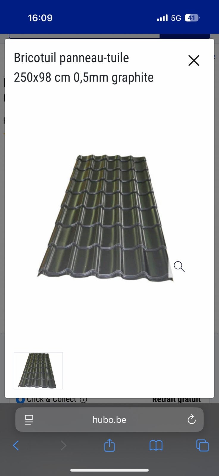 Panneau tôle graphite imitation tuile, Enlèvement, Comme neuf