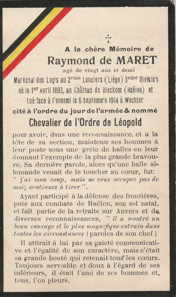 Déchu 1914-1918 Raymond de Maret Bleckom-Werchter, Enlèvement ou Envoi