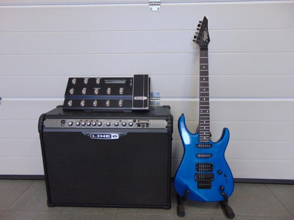 Fender Squier HM 2 + Line 6 III 150w Amp + FBV MKII pedaal ., Musique & Instruments, Enlèvement, Neuf, Autres types