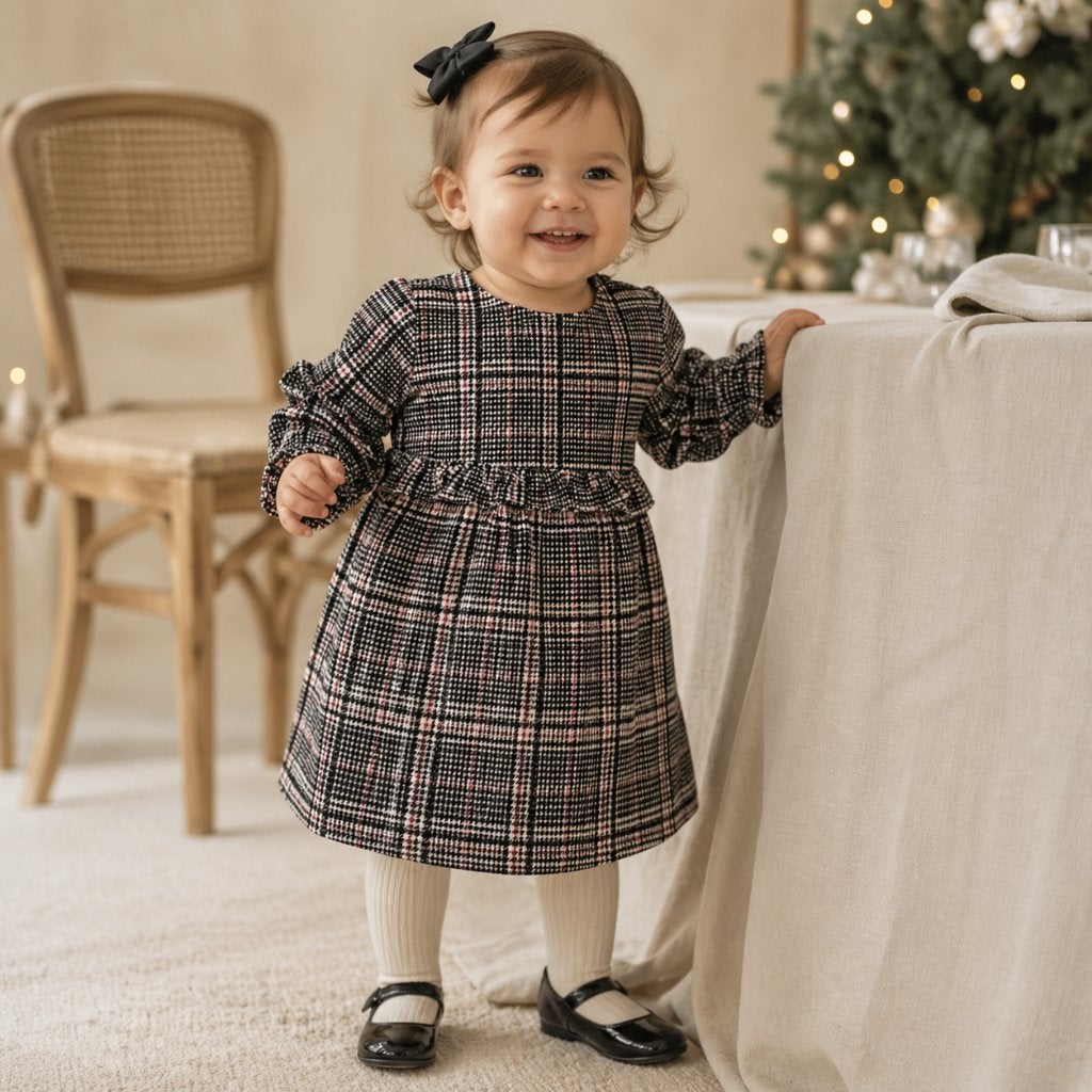 Robe à manches longues pour fille avec imprimé à carreaux, Envoi, Neuf, Fille, Robe ou Jupe