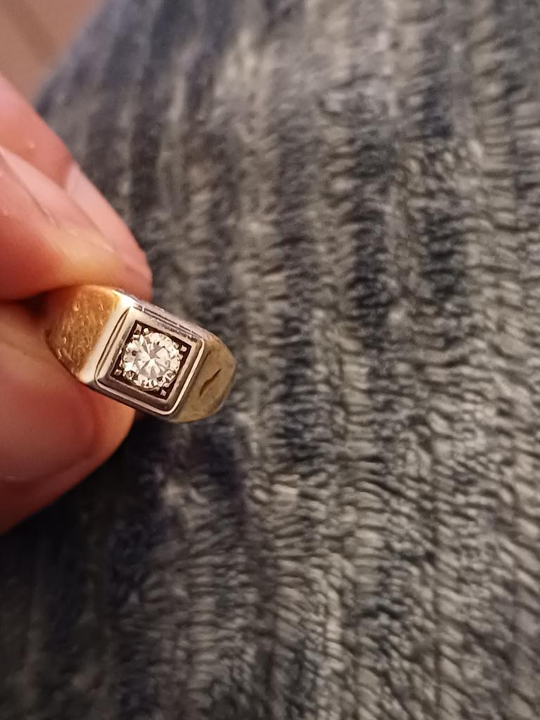 Massieve 18k bicolor gouden heren zegelring met grote diaman, Ophalen, Gebruikt, Heer, Goud