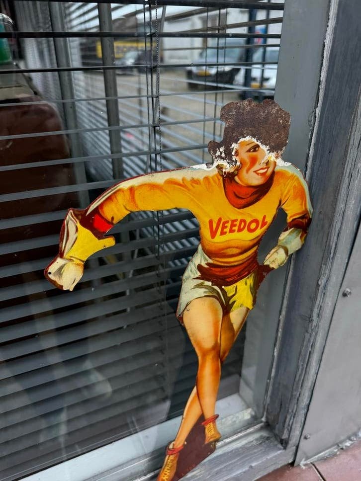 Vintage Veedol Olie Reclamebord - Schaatsster