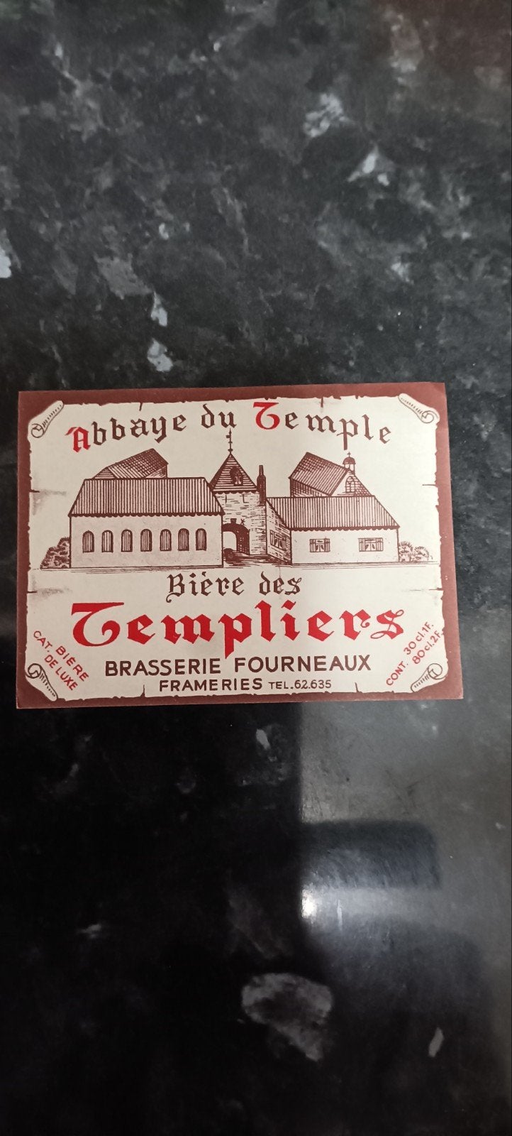 oud bieretiket abdij du Temple br Fourneaux Frameries, Collections, Enlèvement ou Envoi