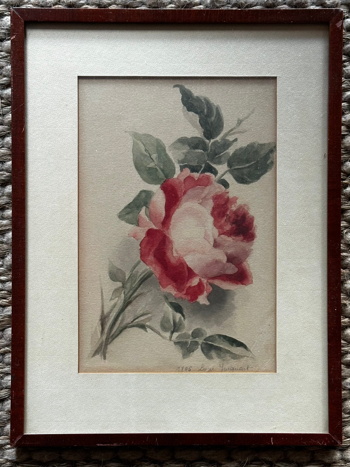 Aquarel Lucie Jacquart (gesigneerd, 1895) (1/2), Enlèvement, Encadré, Aquarelle, Fleurs