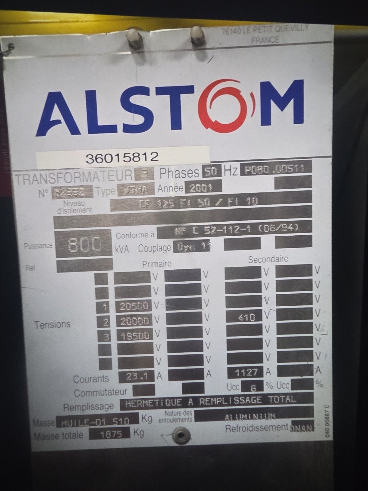 Transformateur a l’huile 800 kva, Enlèvement ou Envoi