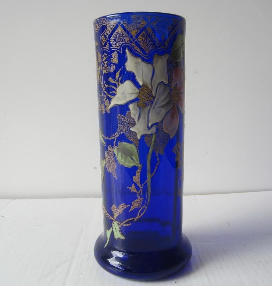 Antieke art nouveau Legras vaas, emaille bloemen; ca 1910, Antiek en Kunst, Verzenden