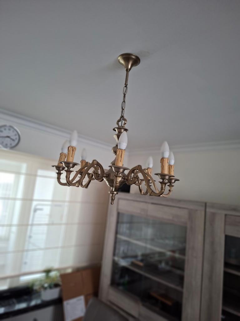 8 armige vertinde brons luster, Huis en Inrichting, Lampen | Kroonluchters, Ophalen