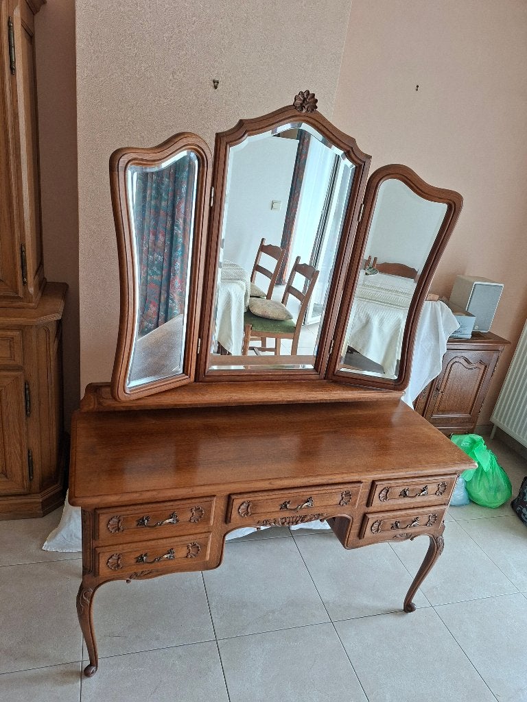 Kaptafel/make-up-tafel, eik, met Rococo-stijl houtsnijwerk, Ophalen, Zo goed als nieuw