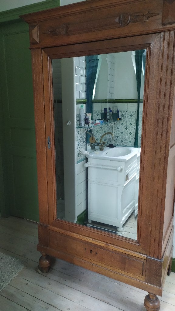 garde robe ancienne 19e avec porte à miroir, Comme neuf, 50 à 100 cm, Chêne, 50 à 75 cm
