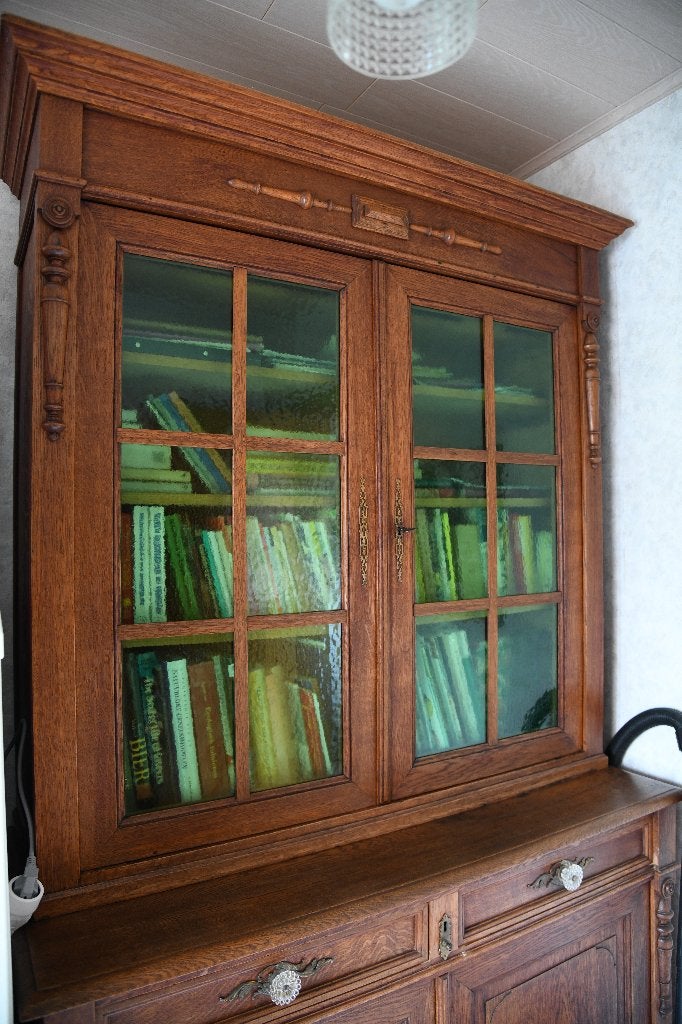 Antieke Art Deco Bibliotheekkast (Eiken, ca. 1920-1930) –, Huis en Inrichting, Ophalen, Eikenhout