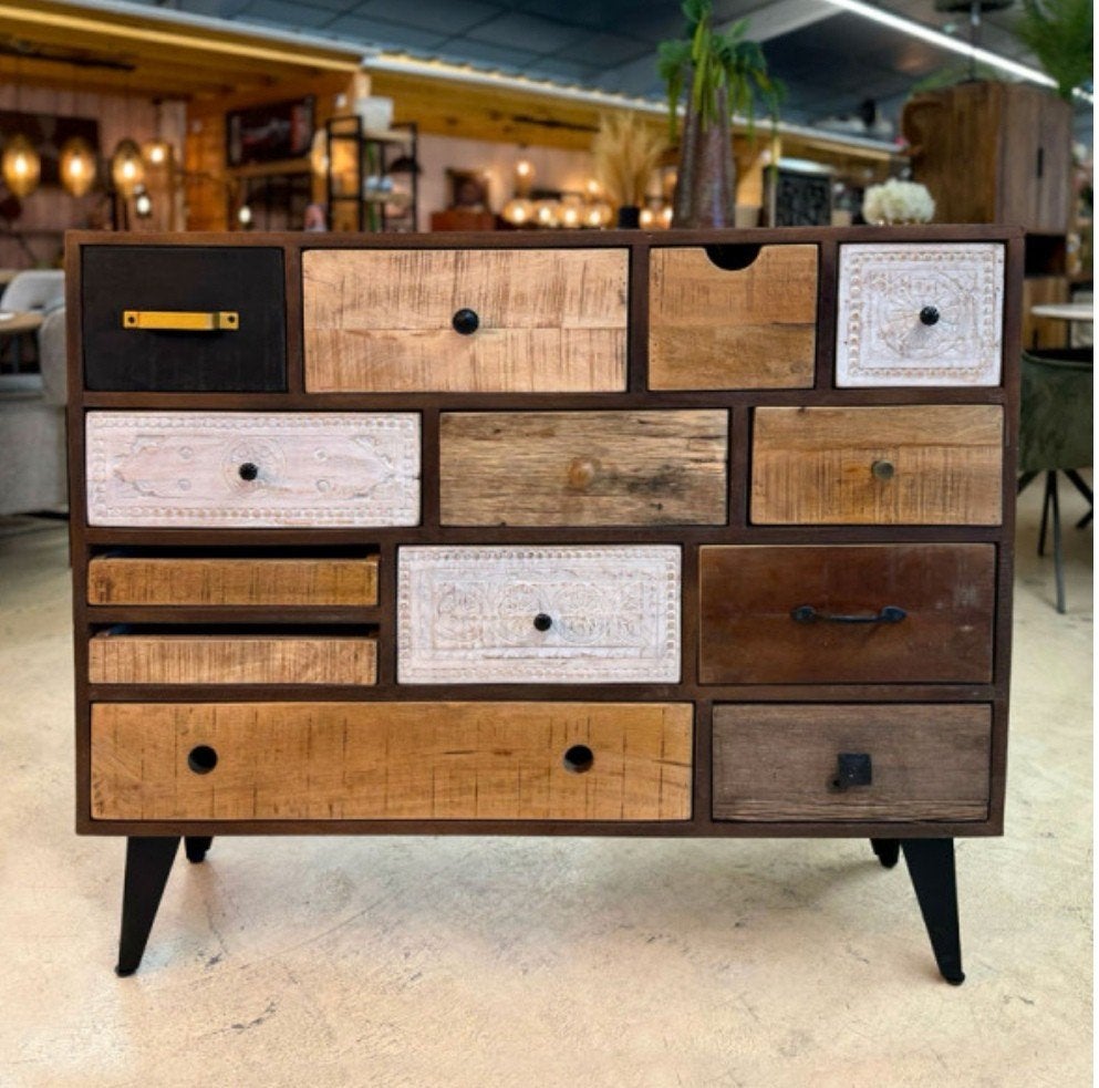 Massief houten ladekast, 25 à 50 cm, 5 tiroirs ou plus, Moins de 100 cm, Autres essences de bois