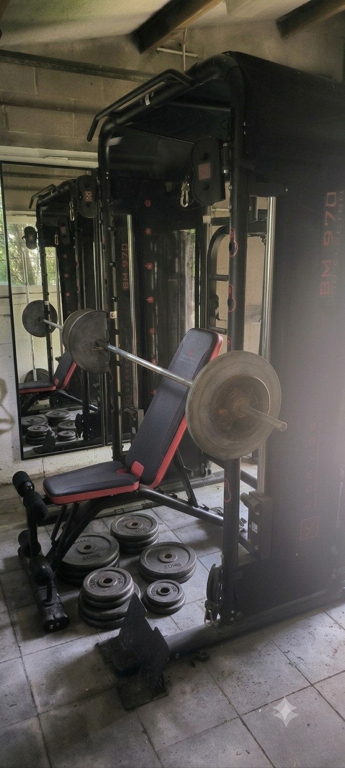 Station de musculation complète Domyos BM 970 + Banc + Fonte, Sport en Fitness, Fitnessmaterialen, Ophalen, Rug, Oprekstang