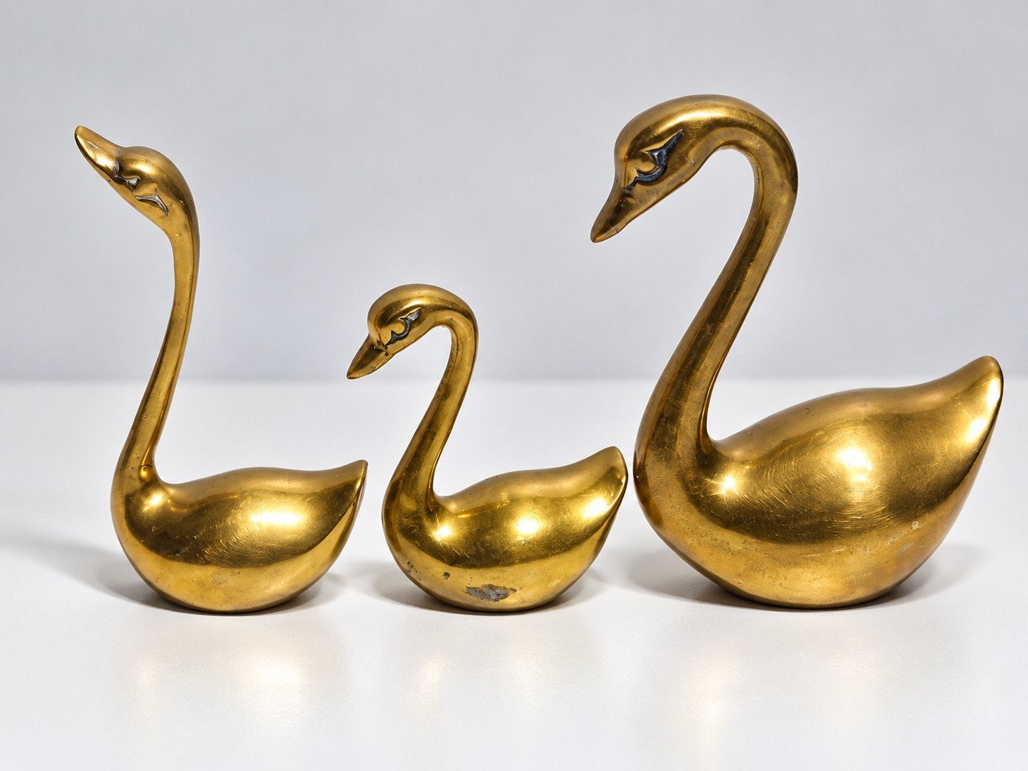 Set van 3 vintage massief messing zwanen – decoratief, Antiek en Kunst, Ophalen of Verzenden, Brons