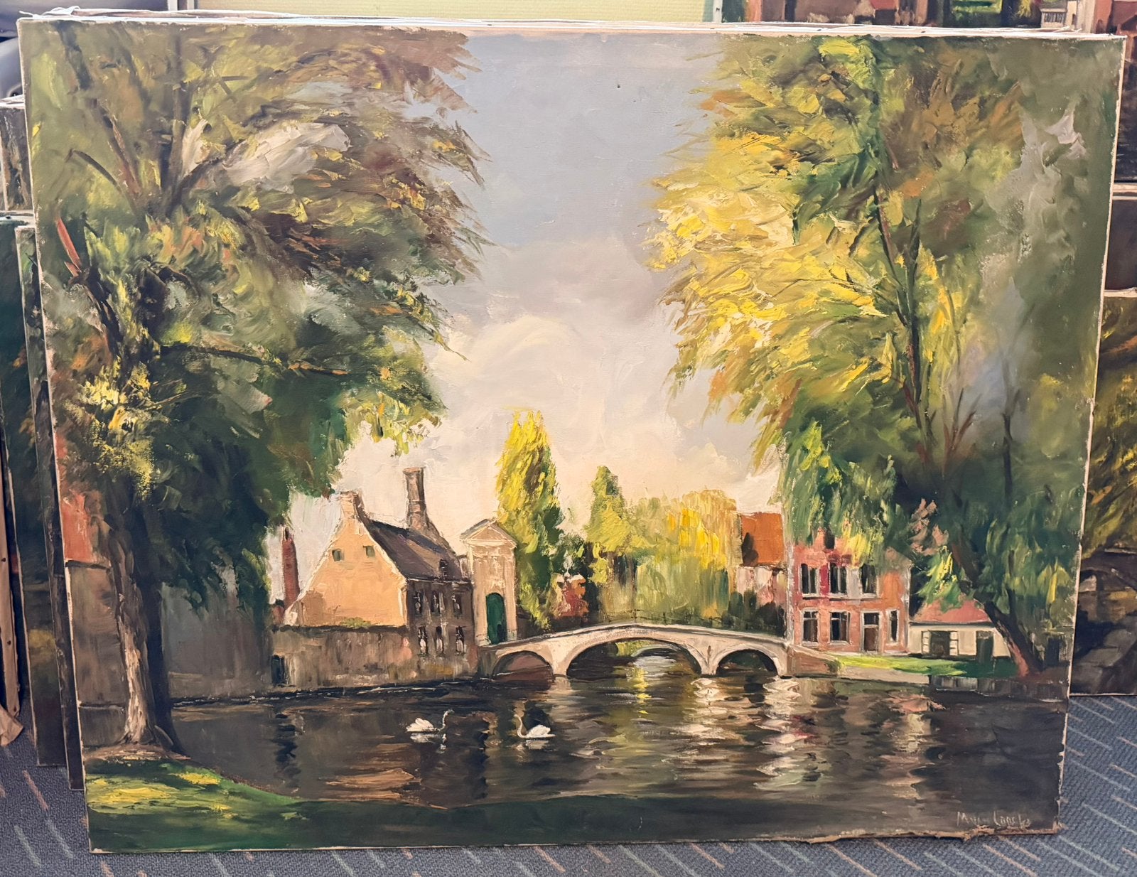Schilderij Brugge Minnewater 1m x 80 cm (olie op doek), Antiquités & Art, Enlèvement