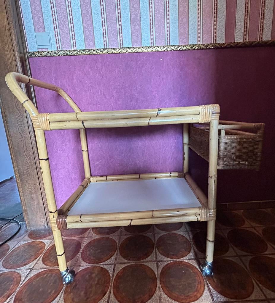Vintage rotan serveerwagen, Ophalen, Gebruikt