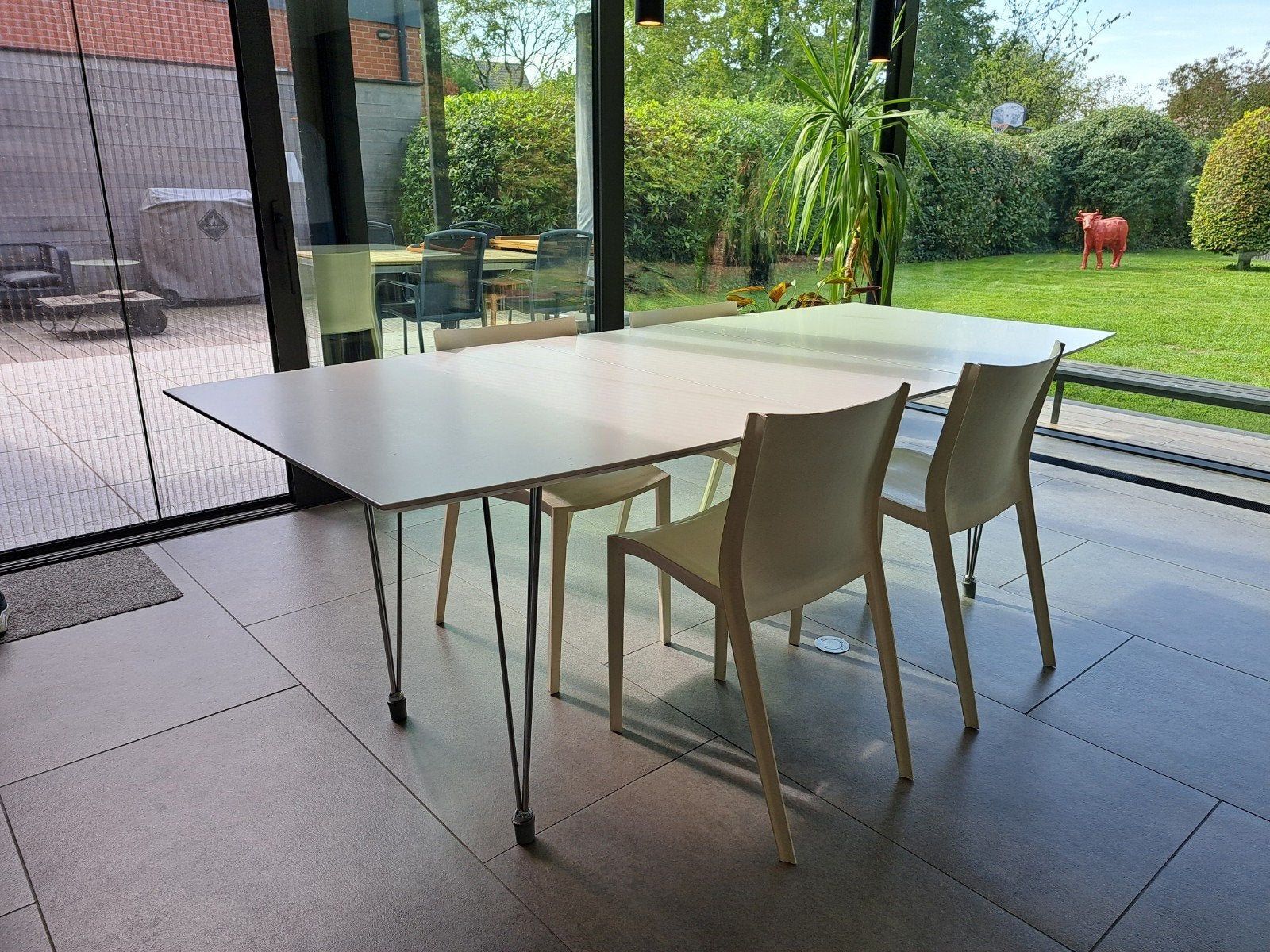Witte eettafel uitschuifbaar 170-270cm, Ophalen, Gebruikt, 100 tot 150 cm, 200 cm of meer
