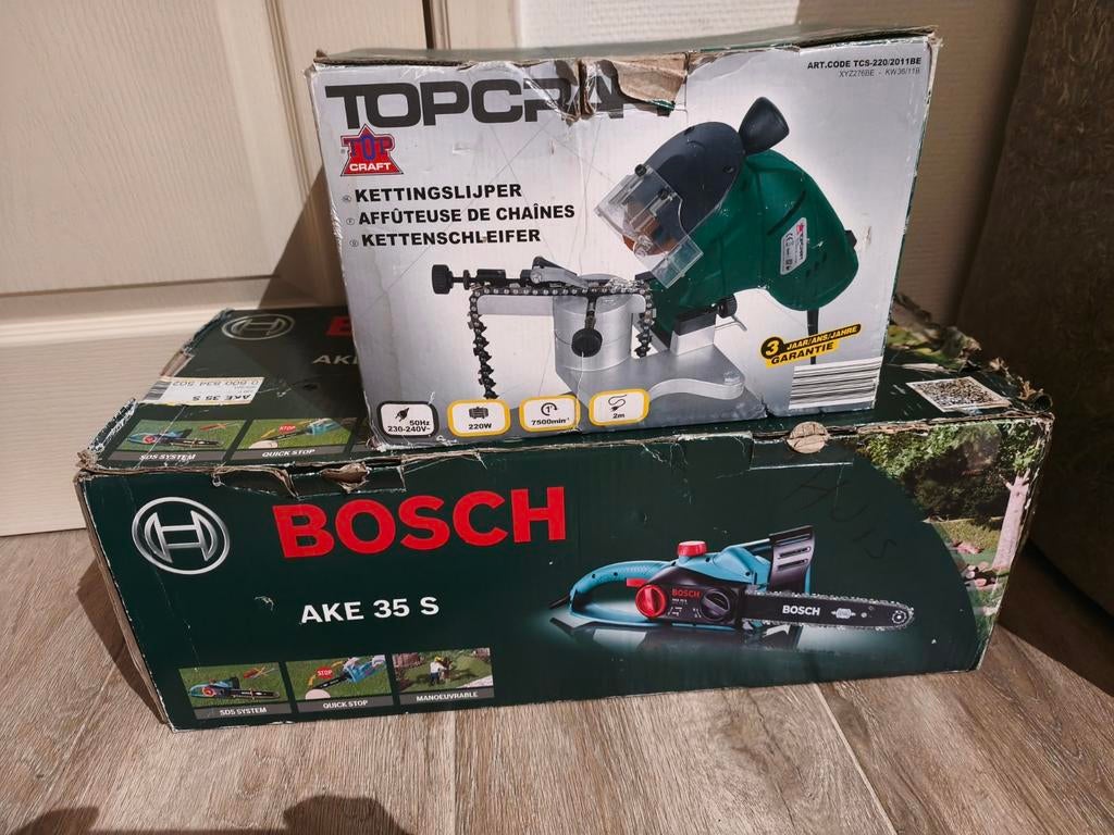 Bosch ake 35 s kettingzaag & Topcraft kettingslijper, Ophalen, Nieuw, Overige soorten, BOSCH